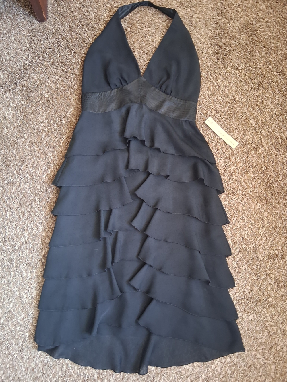 Amanda Smith Black Halter Ruffle Tiered Dress